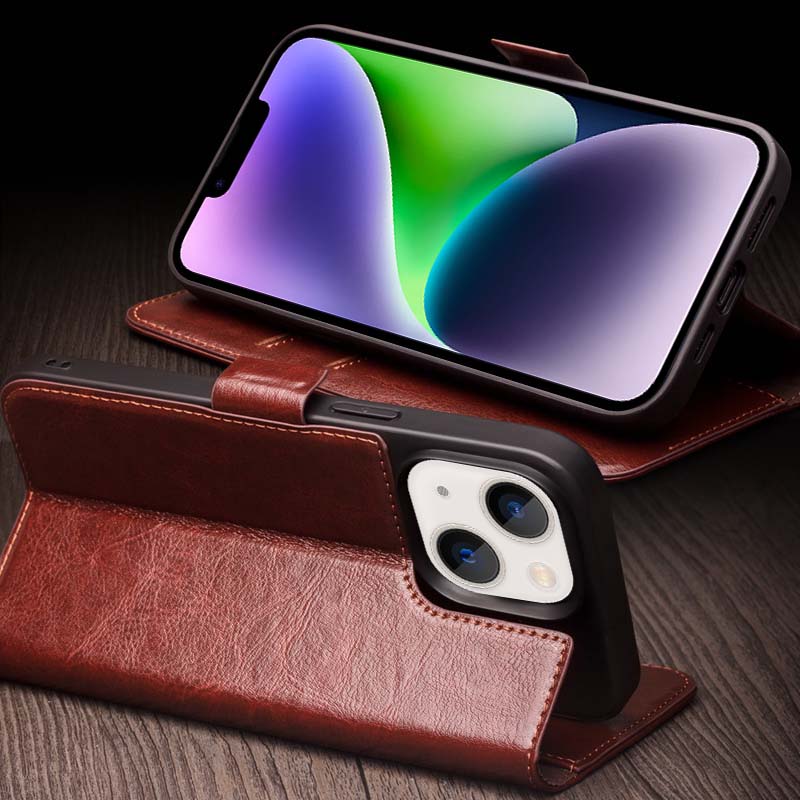 QIALINO til iPhone 14 Plus ægte ko læder etui Stand Folio pung telefoncover QIALINO til iPhone 14 Plus ægte ko læder etui Stand Folio pung telefoncover
